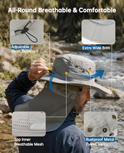 Fishing Sun Hats for Men Women (One Size / Light Grey)