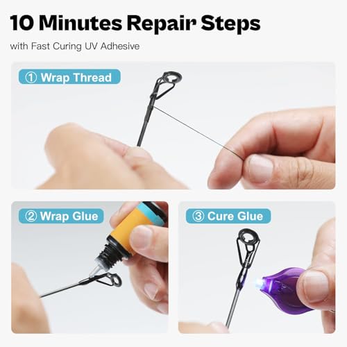 Fishing Rod Tip Repair Kit with Glue (UV-Glue-Kit / 20 Tips)