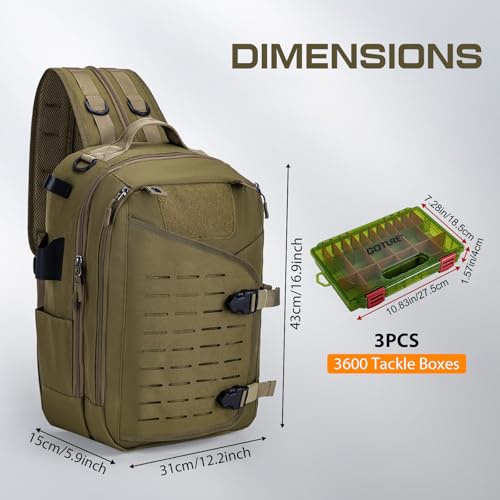 Khaki Tackle Bag with Trays Rod Holder 900D Durable Fishing Tackle Storage Bag for Kayak (Khaki / 900d Water-resistant Oxford Backpack + (3)3600 Trays)