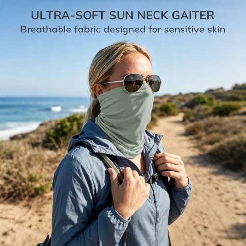 Unisex UPF 50+ Bamboo Viscose Neck Gaiter 2 Pack (Sage/Platinum)