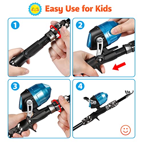 Kids Fishing Pole with Spincast Reel Telescopic Fishing Rod Combo Full Kits for Boys (Black / 5FT / 1.5M)