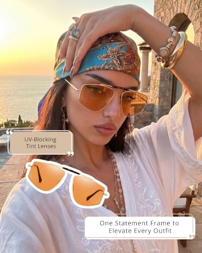 Tangle Free Polarized Aviator Sunglasses for Women (A04- Gold/Orange)
