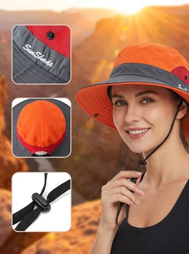 Wide Brim Sun Hat for Men Women (One Size / Orange & Grey)