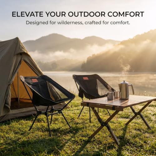 2 Pack Lightweight Camping Chairs for Adults & Teens (Black)