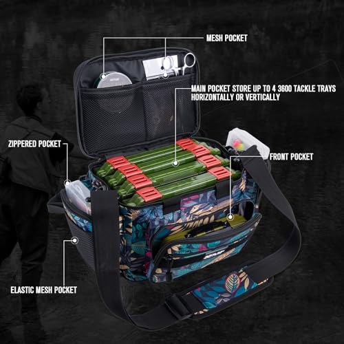 Fishing Tackle Bag with 4 3600 Tackle Boxes (B2:Blue Leaf with 4 Tackle Boxes / Small)