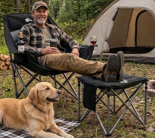 Oversized Camping Stool with Removable Padded Camping Chair Footrest