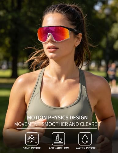 Sports Sunglasses for Men Women (Black Frame-red Lens)