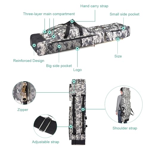 3 Layers Fishing Pole Bag (Gray / 120cm/47.2in)
