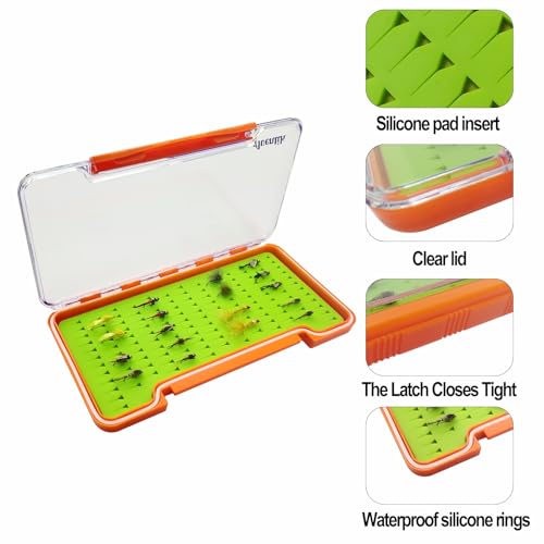 Clear Waterproof Fly Fishing Box Super Slim Silicone Fly Hook Storage Case Pocket Size Tackle Box Light Weight (3xOrange-7.36"X4.02"X0.63")