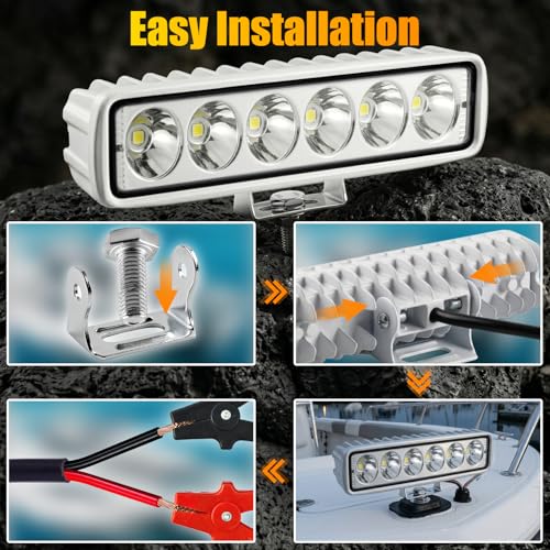 2PCS Marine LED Pods Navigation Lights 6inch 120°Spot Light IP67 Waterproof Led Boat Lights for Boat Dock Decking Truck Night Fishing 12 (18W White Housing)