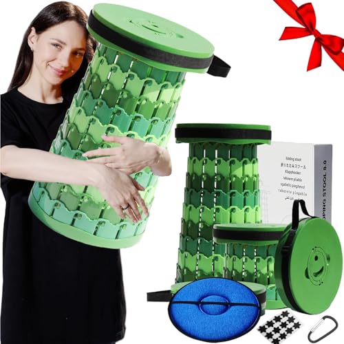 Upgraded 19.7"Portable Collapsible Folding Stool with Cushion Retractable Telescoping Foldable Stool for Adults Heavy Duty Camping Sturdy with Max Load Capacity 1000lbs for Outdoor Fishing Hiking BBQ