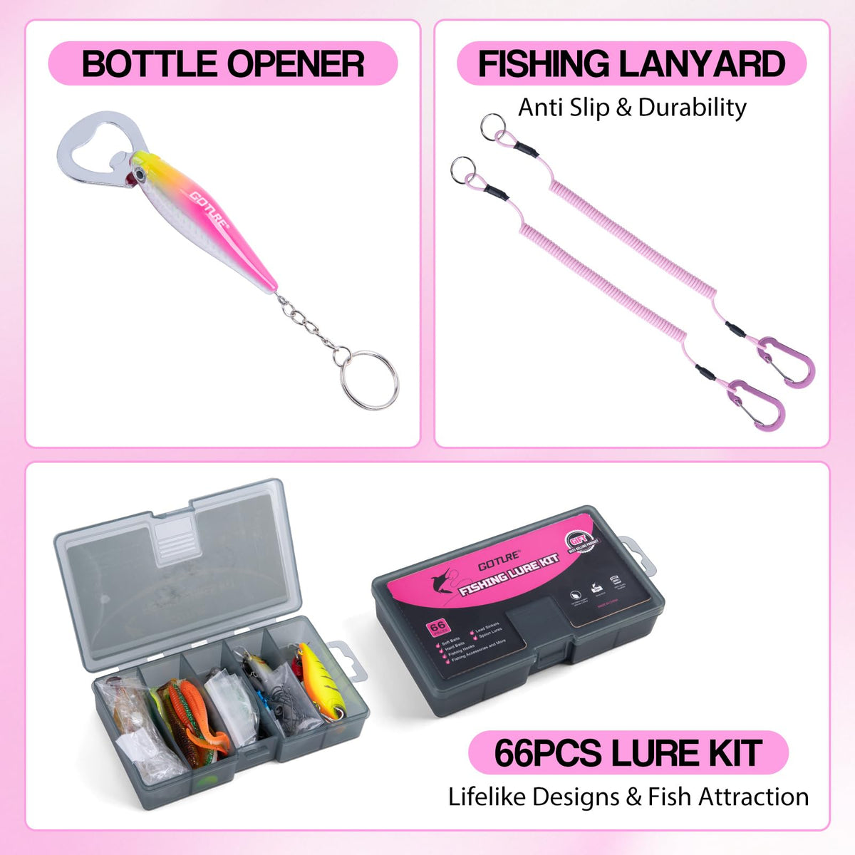 Pink Fishing Rod and Reel Combo (Pink Pole - Sparkling Sling Bag with 3600 Trays / 7FT/2.1M)
