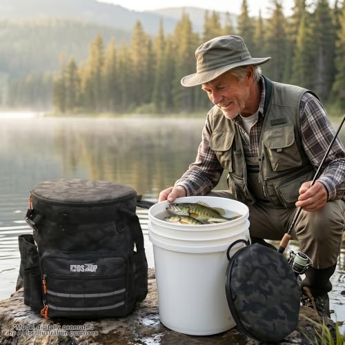 Fishing Bucket Backpack for 5 Gallon Bucket with Seat