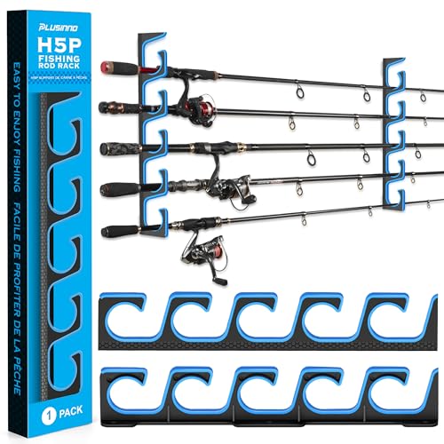 H5P Fishing Rod Holders for Garage Wall (Blue / 1 Pack holds up 5 rods)