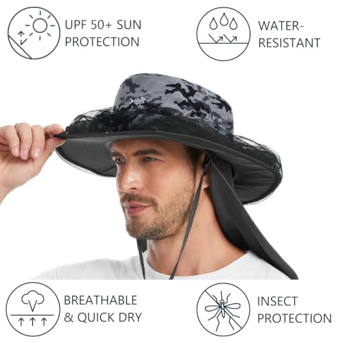 Unisex UPF 50+ Mosquito Net Hat with Neck Flap FH17 (Large / Storm Camo)