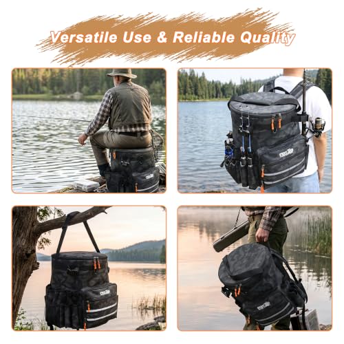 Fishing Bucket Backpack for 5 Gallon Bucket with Seat (Black Camo)
