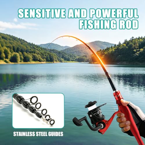 Fishing Rod and Reel Combo Kit (RED / 6,89FT/2.1M)