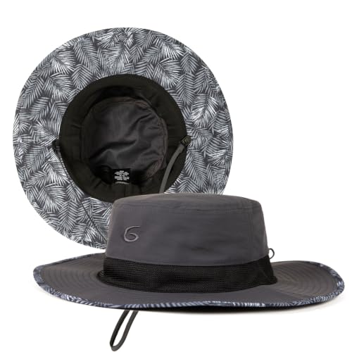 UvCoolix™ Cooling Sweatband Bucket Sun Hat Wide Brim UV UPF50+ Protection Lightweight Breathable Outdoor Beach Hiking Big Head Boonie Comfort (X-Large-XX-Large / Darkgray-palm)