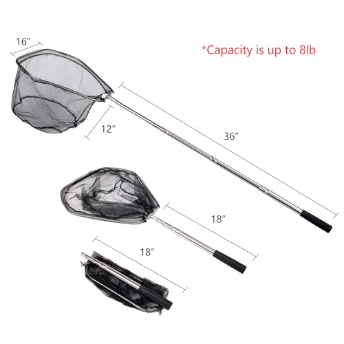 Fishing Landing Net with Telescoping Pole (D: Strong Stainless Handle, 48" Full)