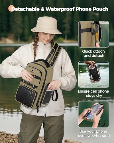 Boys Fishing Sling Bag (Khaki & Black / 14.1 X 8.7 X 5.7 inches)