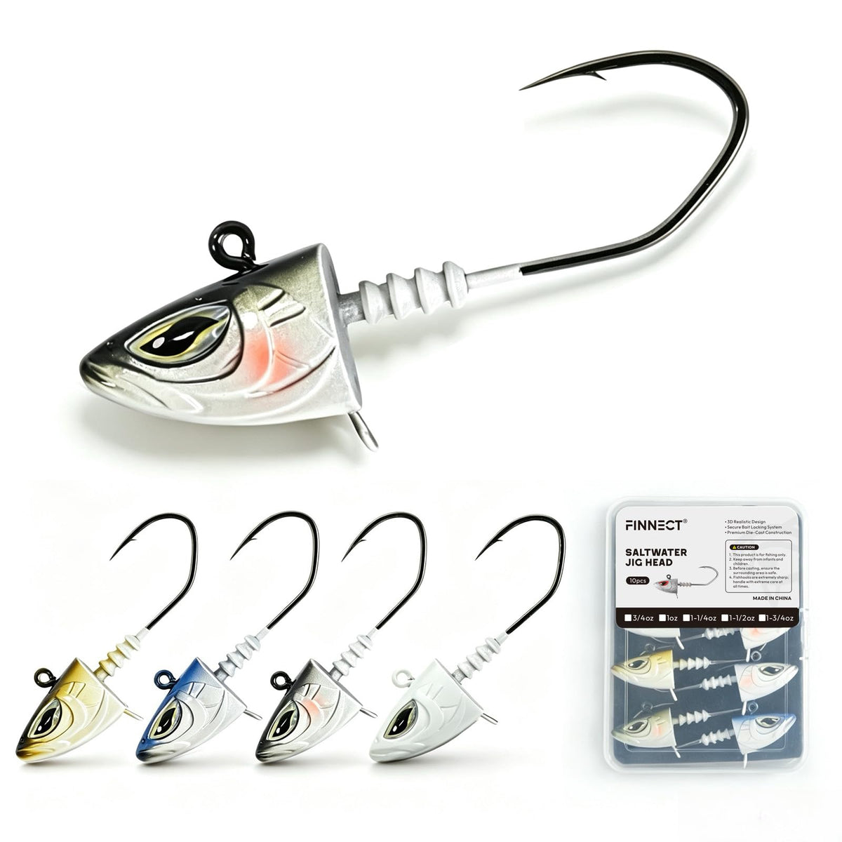 5Pcs Saltwater Jig Heads with Lifelike Finish (5 Colors Set / 1-3/4oz - 5Pcs)