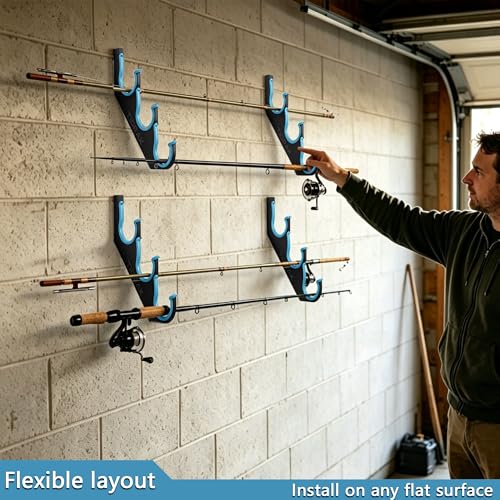 Fishing Rod Holders & Pole Holders for Garage (Blue 2Pack 3-Holder (6 Rods))