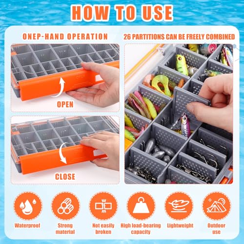 6 Pack 3700 Fishing Tackle Boxes Waterproof (Orange / 3700)