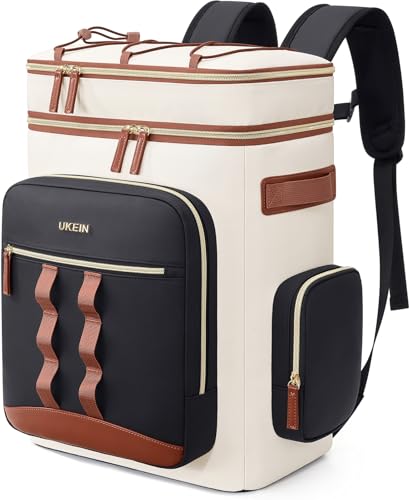 Backpack Cooler Insulated Leakproof 50Cans Lunch Ice Chest Bag Double Deck (White)