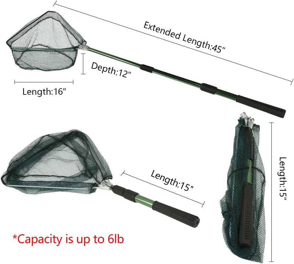 Fishing Landing Net with Telescoping Pole (B: Strong Aluminum Handle, 45" Full)