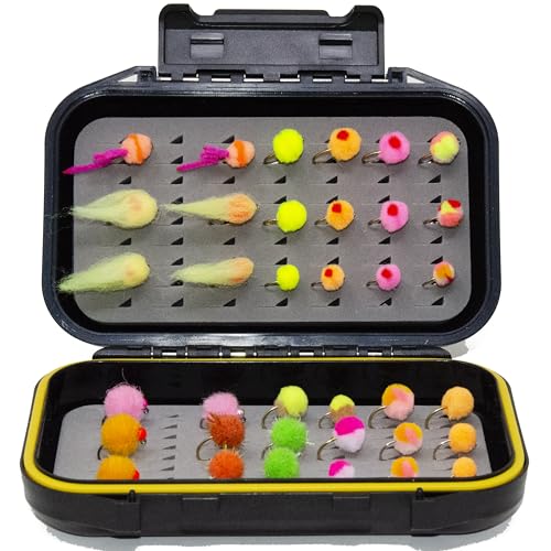 24/36/50/66 Premium Hand Tied Fly Fishing Flies Assortment | Waterproof Fly Boxes | Dry, Wet, Nymphs, Streamers, Wooly Buggers, Terrestrials | Trout, Bass Lure Set, Kit, Gift