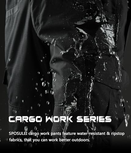 Cargo Work Pants for Men Ripstop Tactical Pants Lightweight Water Resistant EDC Hiking Carpenter Hunting Pants with Multi Pockets Black 36Wx34L (Black / 36W x 34L)