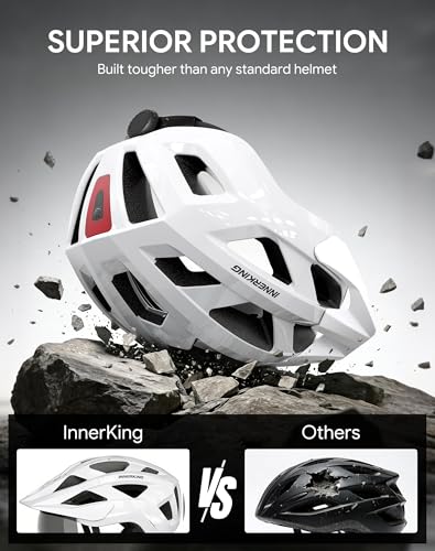 Adult Bike Helmet Rear Light & OTG Magnetic Goggles for Men Women (White&Clear / Medium)