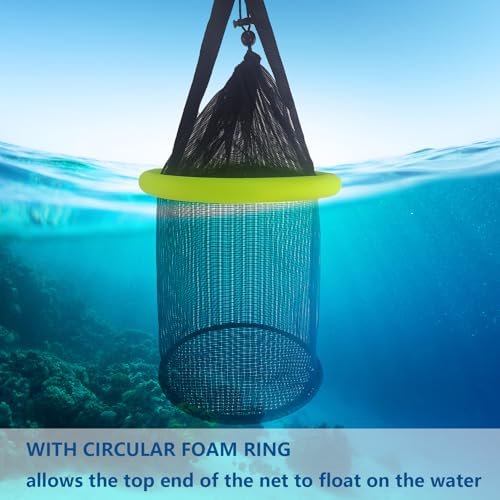 Floating Fish Basket Nylon Net Cage for Live Bait Storage (5 GAL Lime Green-9.8*9.8*15.8inch)