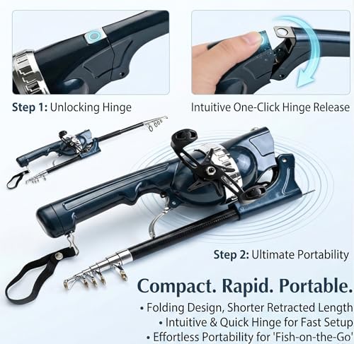 Portable Foldable Telescopic Fishing Rod Reel Combo Kit for Adult Beginners (Dark navy blue)