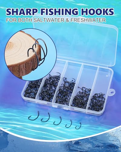 220PCS Barbless Fishing Hooks Carp Hook Fly Tying Fish Hook Tackle Set (220PCS,2# 4# 6# 8# 10# / Gray)