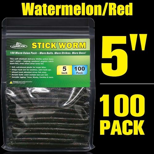 Wacky Worms Soft Plastic for Bass Fishing Lures (1-Watermelon w/red flake / 5")