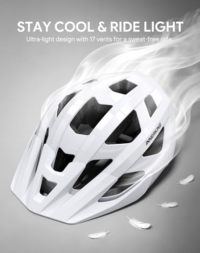 Adult Bike Helmet Rear Light & OTG Magnetic Goggles for Men Women (White / Large)