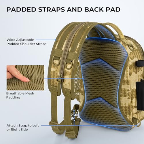 BaitSpace Fishing Sling Bag with Rod Holder (Khaki Camo / Standard)