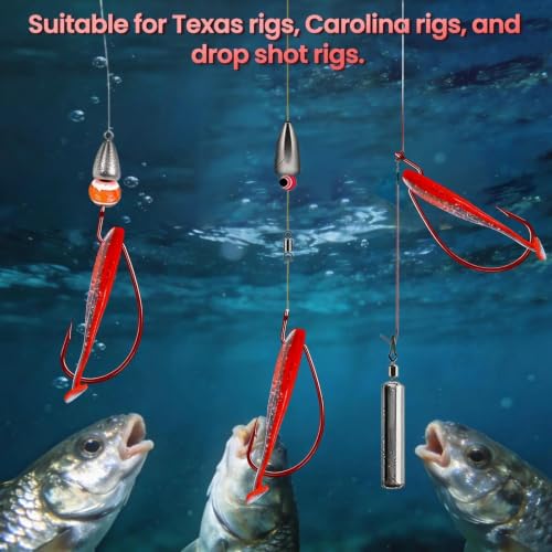50/100/120pcs EWG Hooks, Worm Hook for Texas Rig Bass Fishing (Red / 4/0_100pcs)
