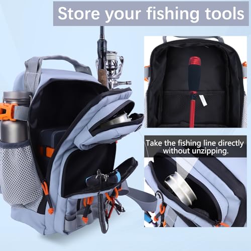 Fishing Backpack Tackle Storage Bag with 2 Tackle Boxes (Grey / Sling Bag With 2 Tackle Boxes)