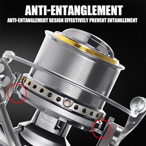 Heavy Duty Spinning Reel Metal Body with CNC Machined Spool 55LB Max Drag 8+1 BB Ultra Smooth 4.6 (MQ8000 / Large)