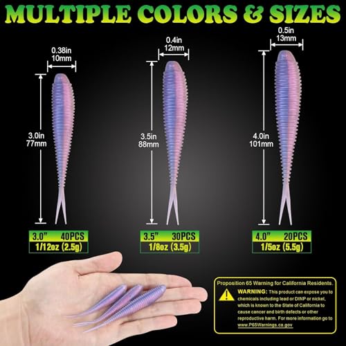 Soft Plastic Baits Forked Tail Fishing Soft Bait for Bass Walleye Trout Crappie Lures Morning Dawn (Morning Dawn / 3in-40pcs)