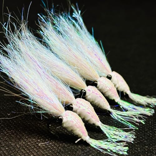 8Pc Bionics Crystal Flash Silk Shrimp Artificial Lures Fly Fishing Flies Saltwater Freshwater Bait Fishing for Bass Trout Salmon Hook Size #6 (Silvery)