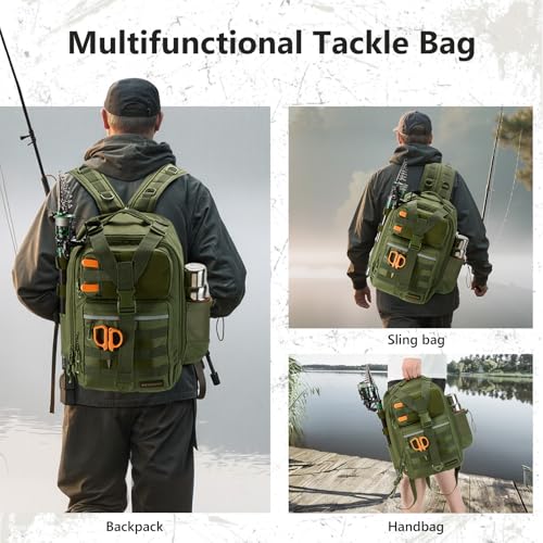 Convertible Fishing Backpack Sling Bag with Rod Holder (Army Green / Large)