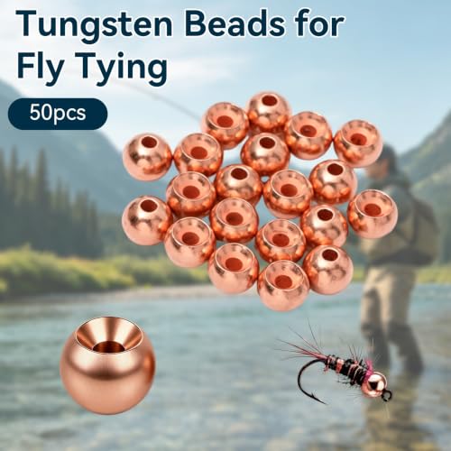 Tungsten Beads for Fly Tying Materials 50pcs Faster Sinking Deeper 13 Sizes (Copper / 2.8MM)