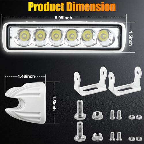 2PCS Led Boat Lights 6inch Marine Led Light Bar 180°Flood Light 96W 4000LM IP67 Waterproof Ponton Boat Deck Dock Lighting for Night Fishing 12