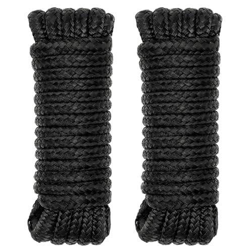 2 Pack 3 8in x 20ft Double Braided Nylon Dock Lines Boat Ropes for Docking with Loop Marine Grade Mooring Lines with 12” Pre (Black / 3/8in x 20ft(2 Pack))