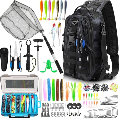 256 Pcs Fishing Backpack with Tackle Box Gears