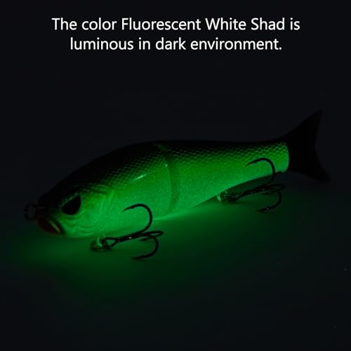 SwimShad Glide Baits Jointed Swimbait Bass Pike Salmon Trout Muskie Fishing Lure (Fluorescent White Shad +Emerald Shiner +Lake Chub / 7in/2.2oz)
