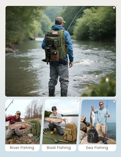 Tackle Backpack Fishing Bags with Rod Holder (Armygreen)